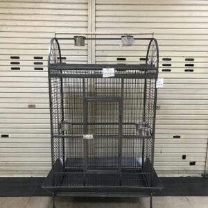 Black arched parrot cage with elevated play-top perch